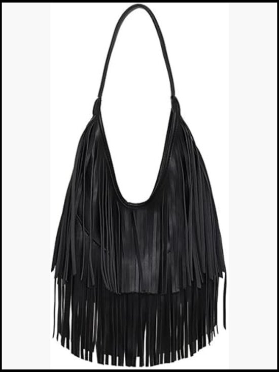 Handbags - Faux Leather Fringe Hobo Shoulder Bag Slouchy Purse Vintage Chic Y2K